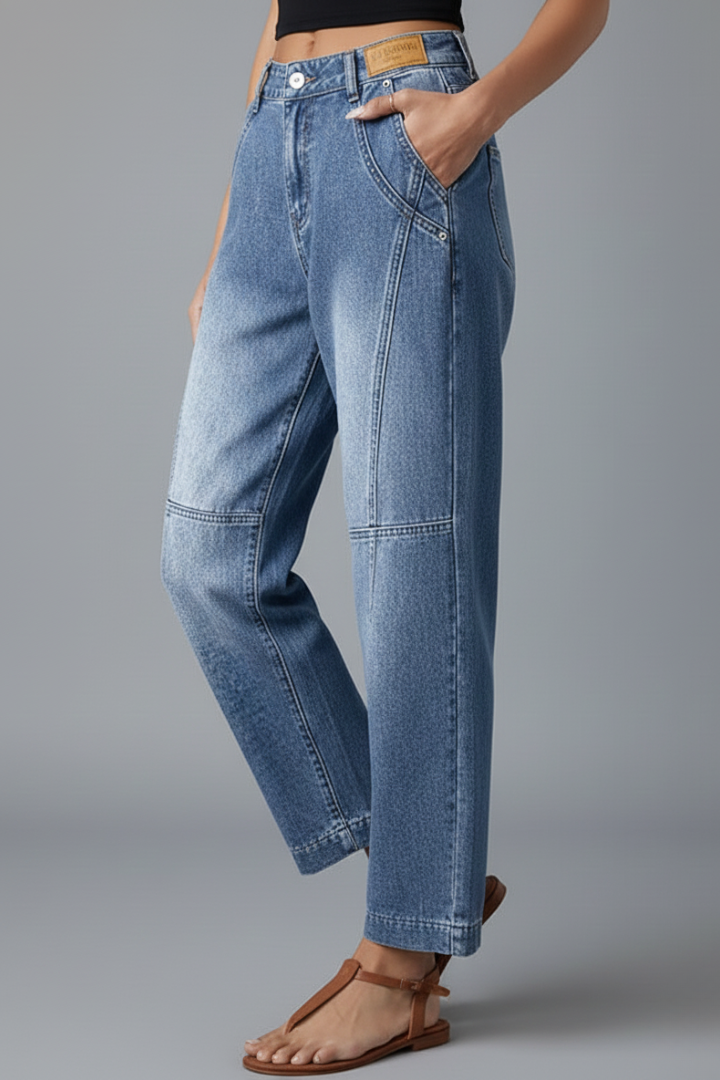 Dame Lige-Leg Jeans med Front Lukning og Seam Detaljeing