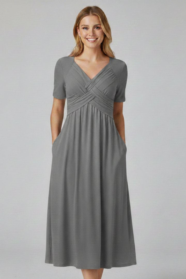 Women’s Summer Dress with V-neck and Short Sleeves