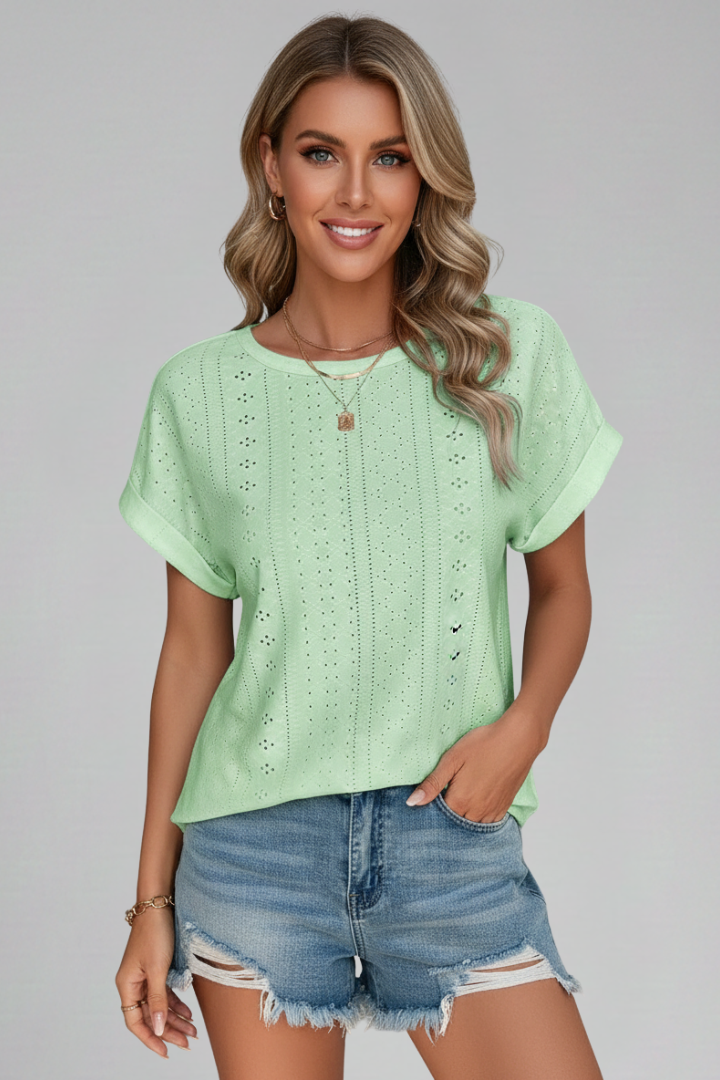 Dame T-skjorte med Rund halsudskæring og Eyelet Pattern