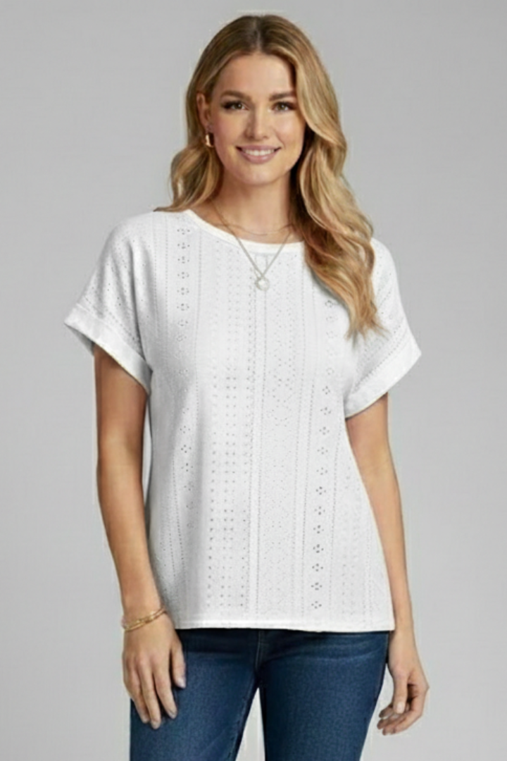Dame T-skjorte med Rund halsudskæring og Eyelet Pattern