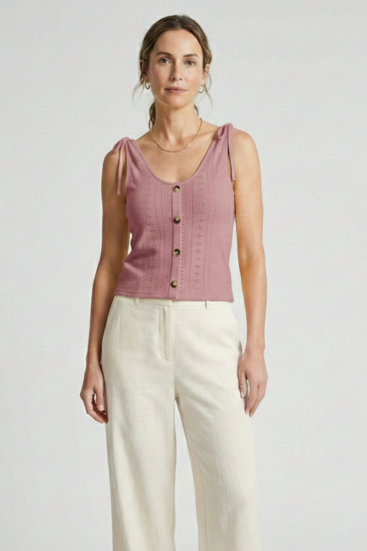 Women’s Tank Top with Button Front and Ribbed Surface