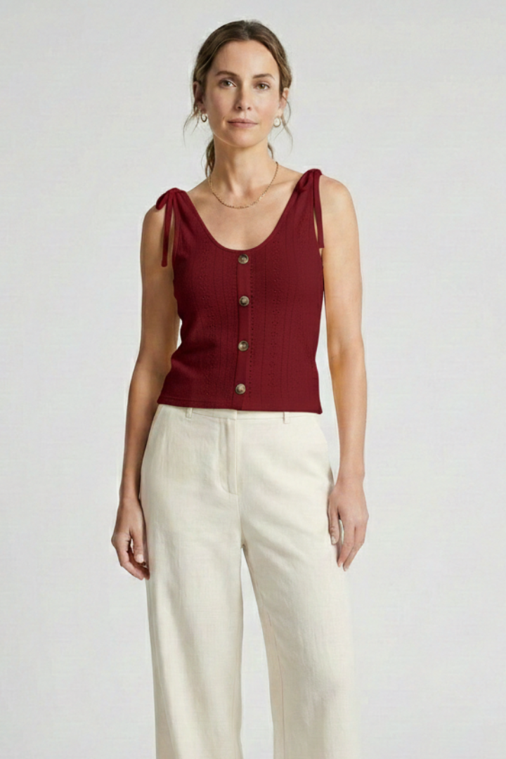 Women’s Tank Top with Button Front and Ribbed Surface