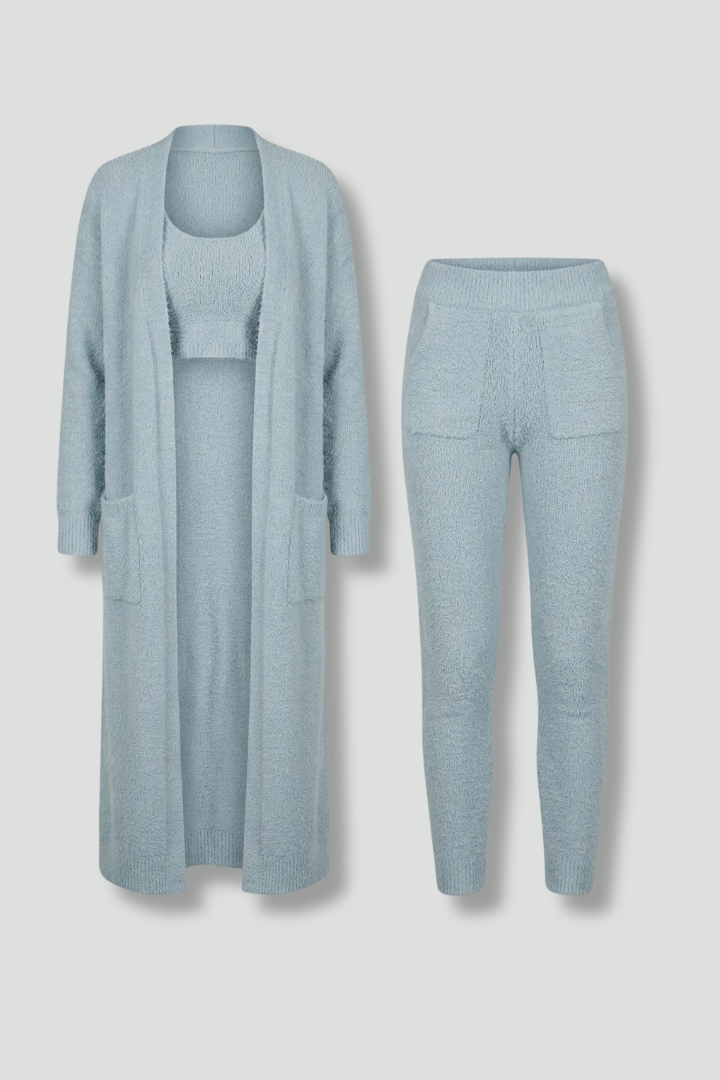 Dame tredelt sæt med croptop og åben cardigan