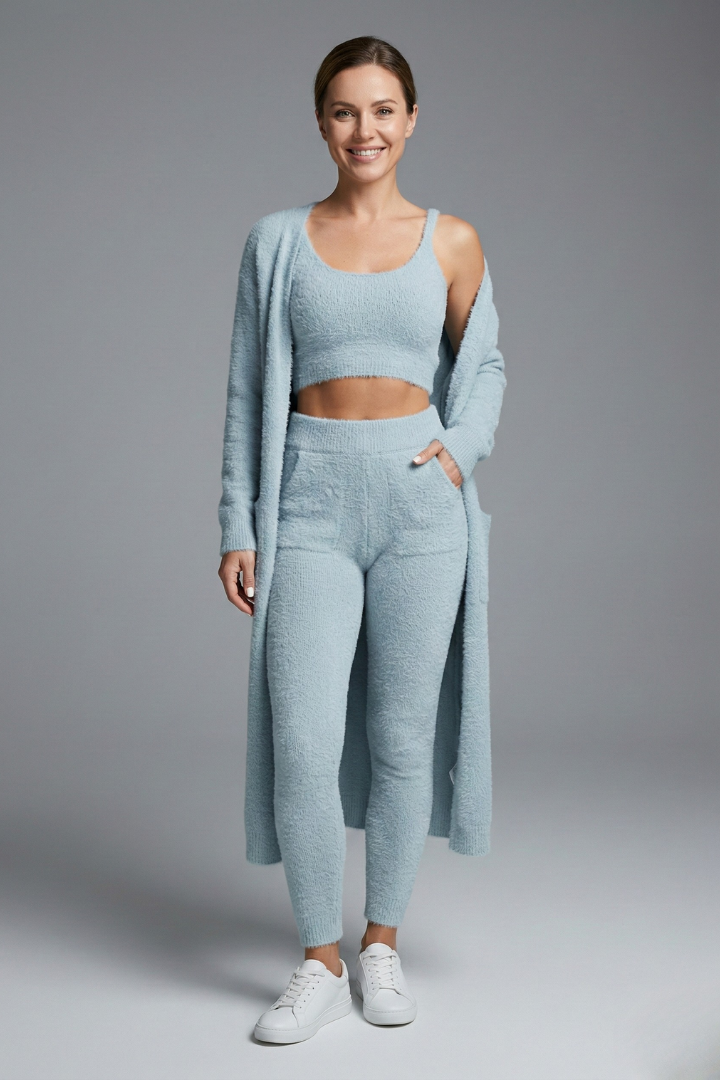 Dame tredelt sæt med croptop og åben cardigan