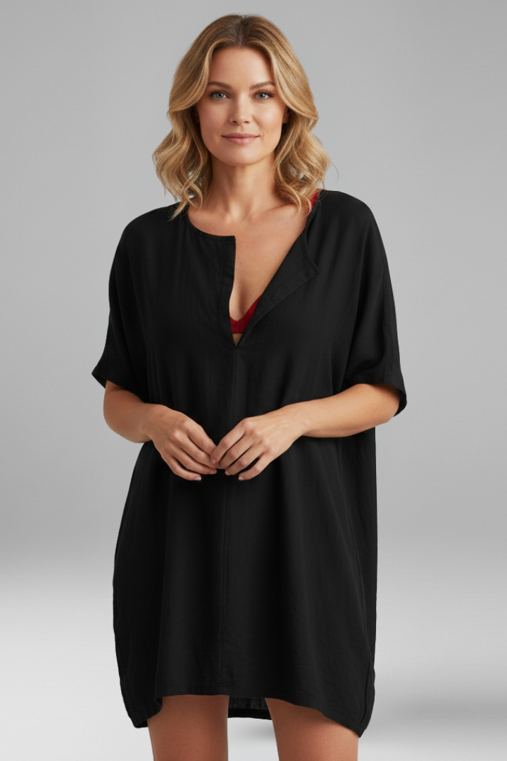 Dame Tunic Kjole med V-udskæring og Korte ærmer