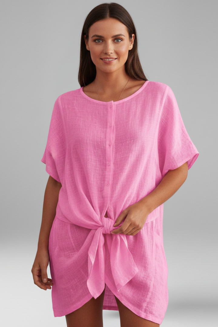Dame Tunic Kjole med V-udskæring og Korte ærmer