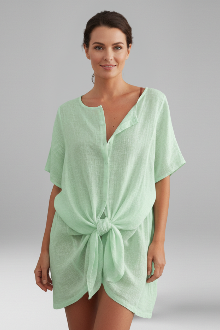 Dame Tunic Kjole med V-udskæring og Korte ærmer