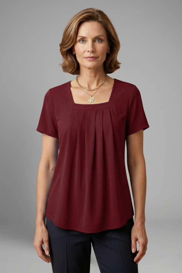 Dame Tunic Top med Firkantet udskæring og Plisseret Front