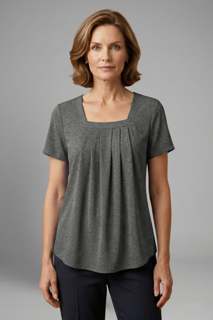 Dame Tunic Top med Firkantet udskæring og Plisseret Front