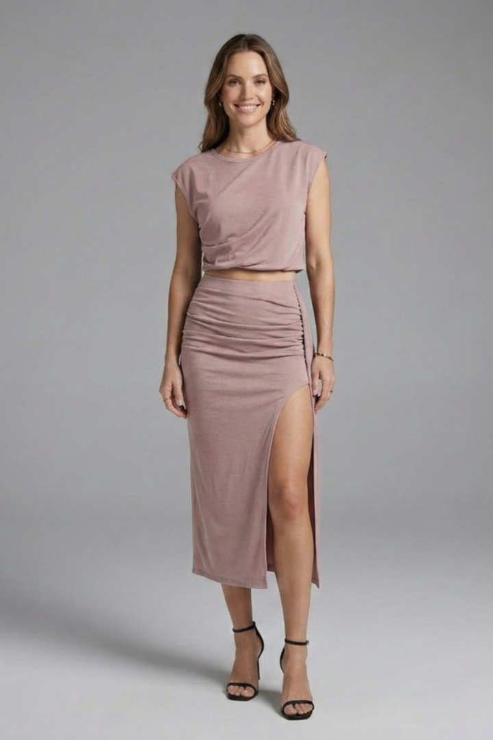 Dame Todelt sæt med Asymmetric Top og Midi Nederdel
