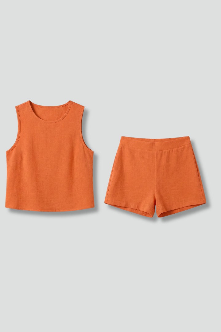 Dame todelt sæt med ærmeløs top og shorts