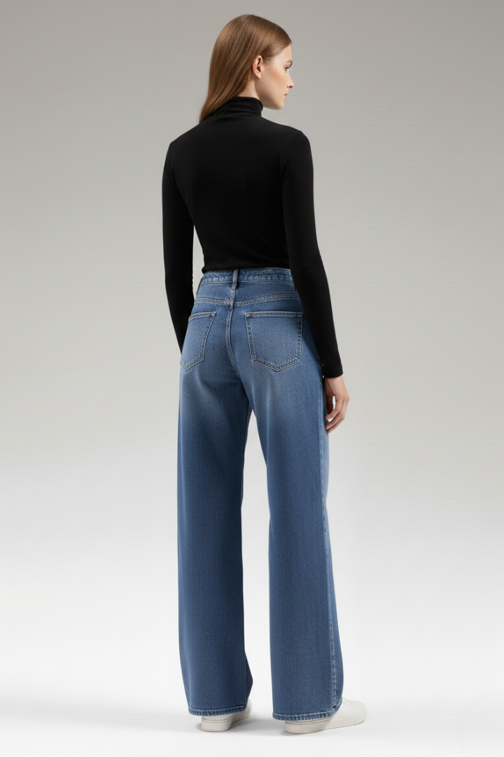 Dame Vidt benskåret Jeans med bælte Loops og Lommer