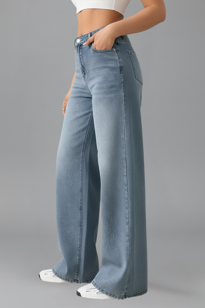 Dame Vidt benskåret Jeans med Front Lukning og Long Kant
