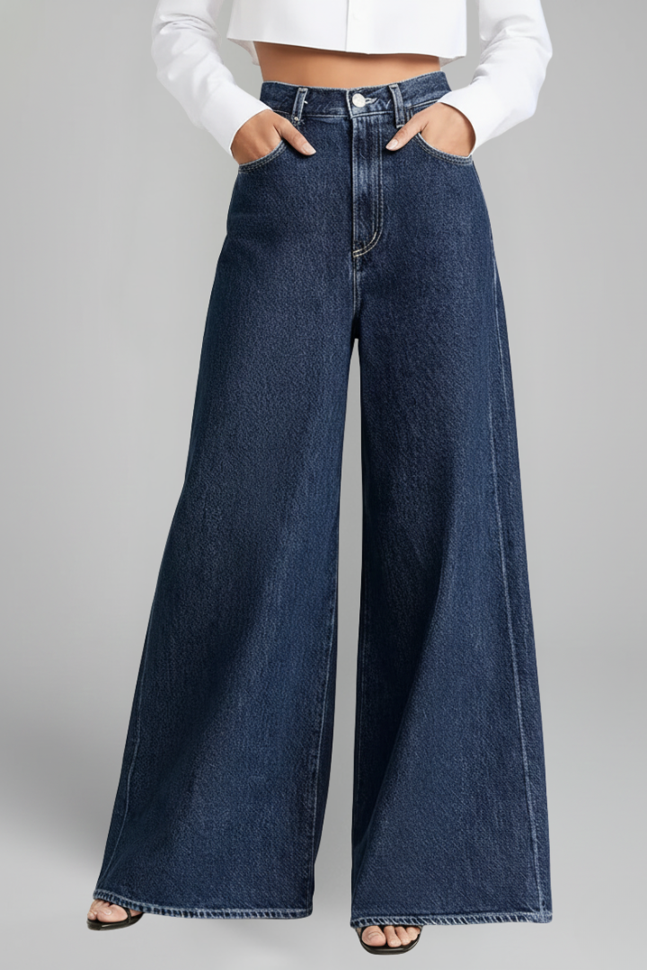 Dame Vidt benskåret Jeans med Højtaljet og Front Lukning