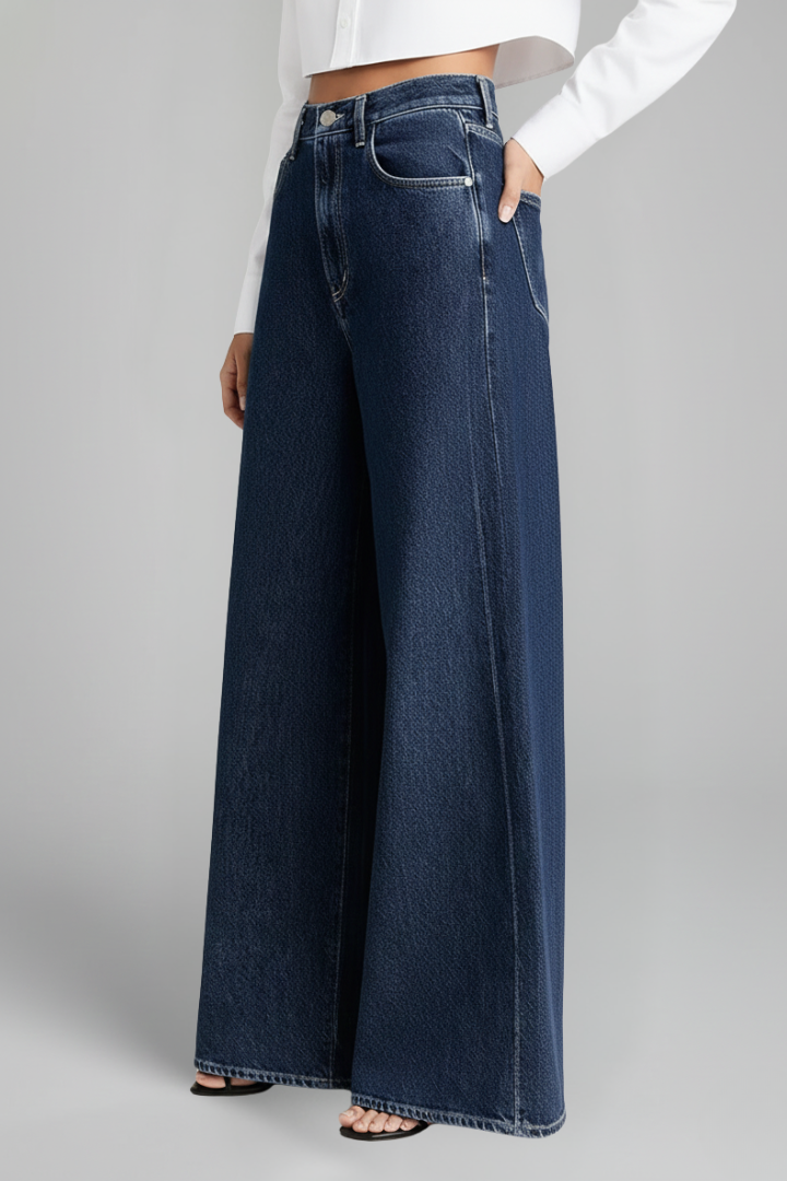 Dame Vidt benskåret Jeans med Højtaljet og Front Lukning