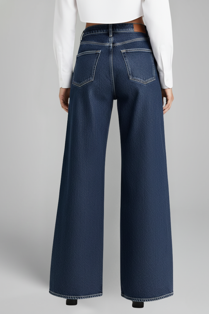 Dame Vidt benskåret Jeans med Højtaljet og Front Lukning