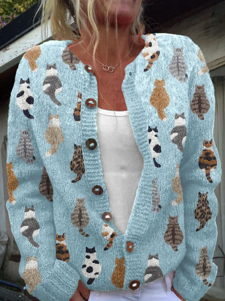 Charlotta | Women's Cat Print Knit Cardigan