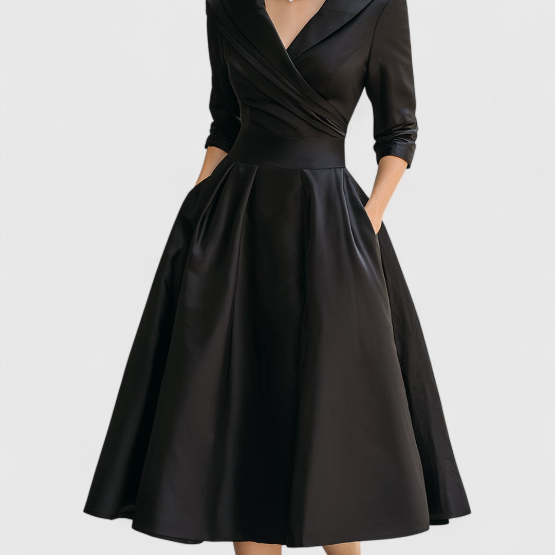 Women's Wrap Relaxed-Fit V-Neck Three-Quarter-Sleeve Midi Dress for Special Occasions — view 7