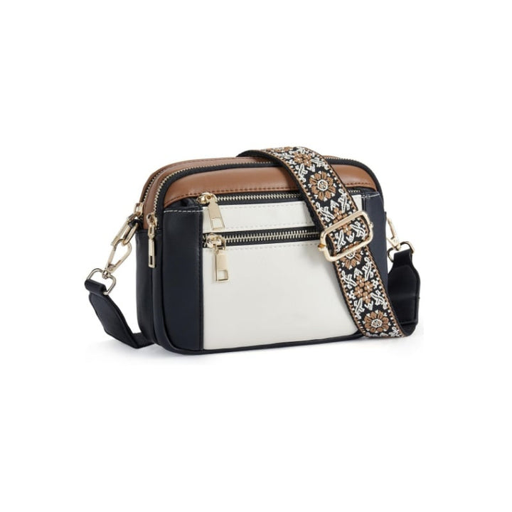 Alethea | Women's Multi-Zip Crossbody Bag with Patterned Strap