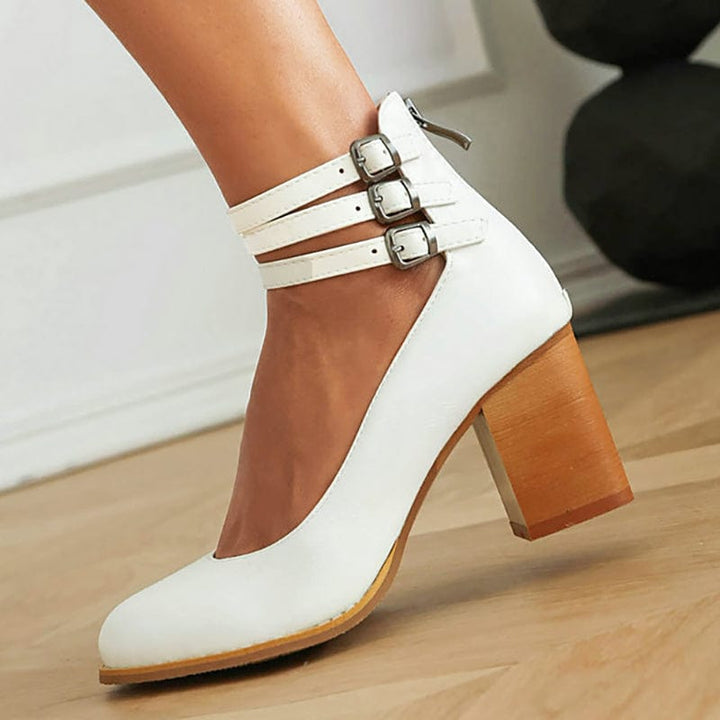Heulwen | Women's Triple Buckle Block Heel Ankle Boots