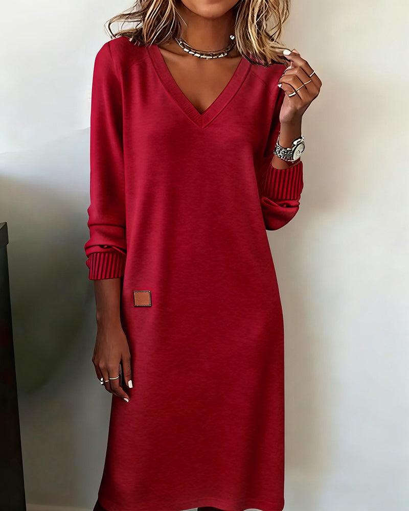 Violet | Women's V-Neck Long Sleeve Sweater Midi Dress