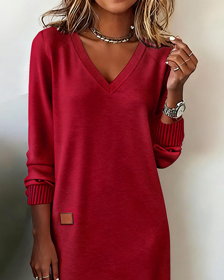 Violet | Women's V-Neck Long Sleeve Sweater Midi Dress