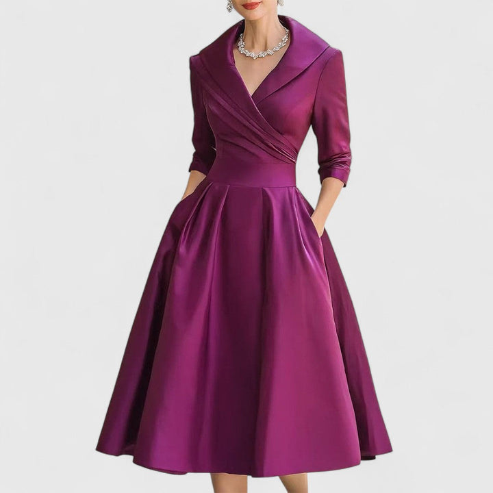 Women's Wrap Relaxed-Fit V-Neck Three-Quarter-Sleeve Midi Dress for Special Occasions — view 4