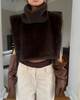 Lisbeth | Women's Faux-Fur Trim Cropped Knitted Vest for Cold Weather in Brown