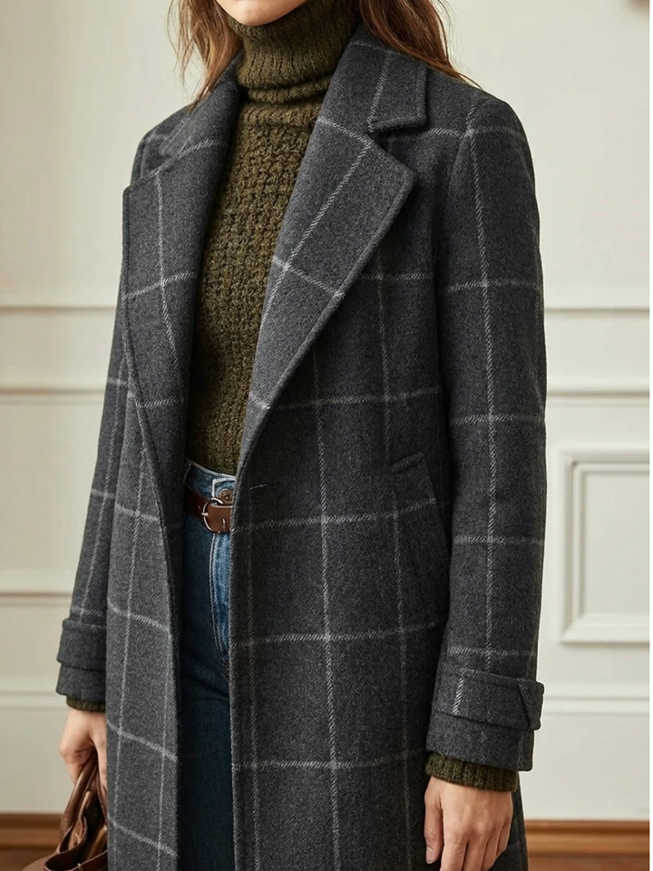 Arvae | Women's Checked Wool Blend Long Coat