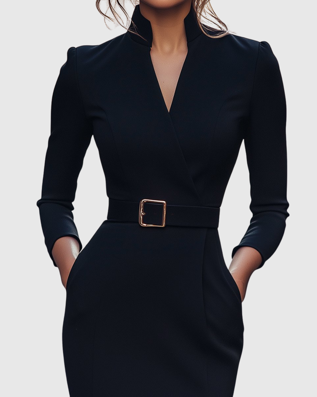Rosamond | Women's Belted V-Neck Long Sleeve Midi Dress