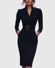 Rosamond | Women's Belted V-Neck Long Sleeve Midi Dress