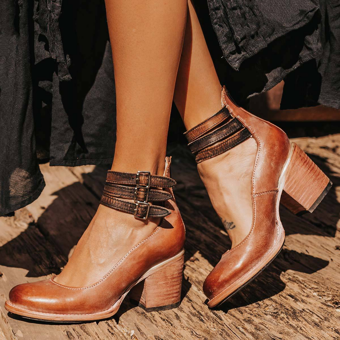 Delyth | Women's Block Heel Ankle Boots with Buckle Straps