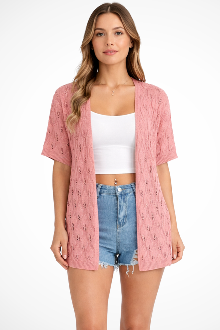 Arabella | Women's Ribbed Longline Cardigan for Everyday Wear in Pink