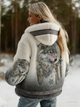 Ludmilla | Women's Hooded Wolf Print Jacket with Patterned Trim