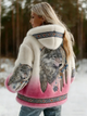 Ludmilla | Women's Hooded Wolf Print Jacket with Patterned Trim