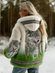 Ludmilla | Women's Hooded Wolf Print Jacket with Patterned Trim