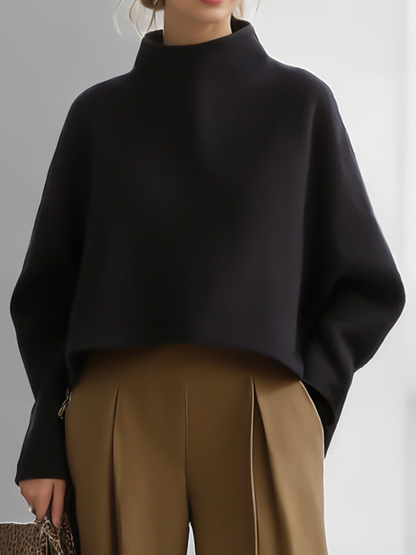 Bella | Women's Black High-Neck Cropped Sweatshirt