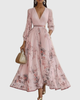 Women's Floral Pleated Tie-Waist V-Neck Maxi Dress for Formal Occasions — view 11