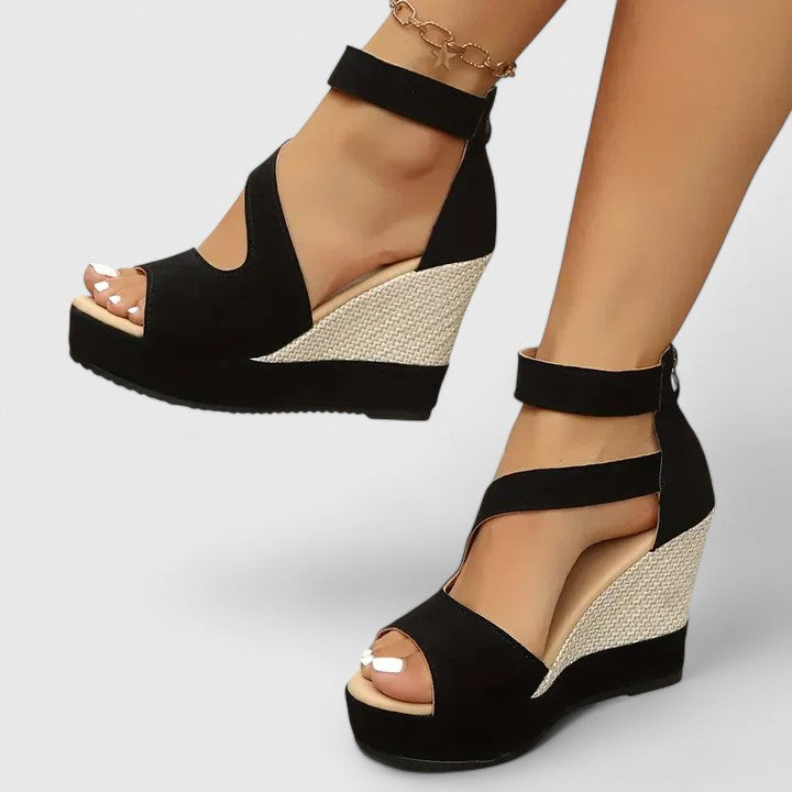 Women's Orthopedic Cushioned Wedge Elastic-Panel Sandals for Summer in Black — view 5