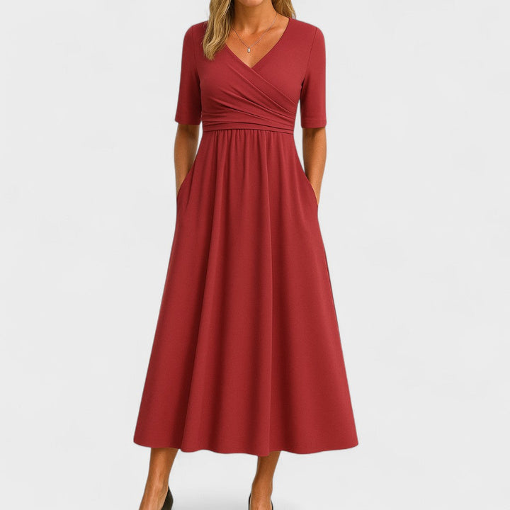 Women's Wrap Pleated V-Neck Midi Dress for Summer — view 6