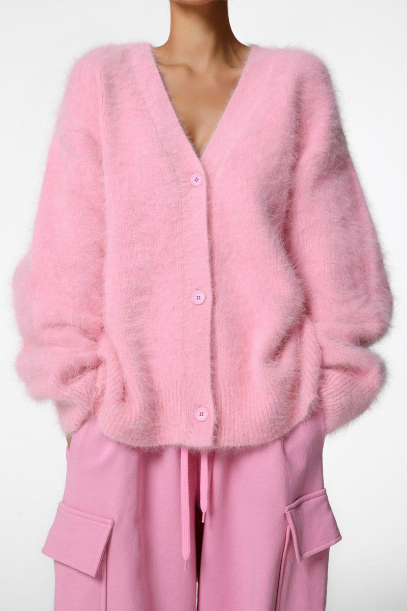 Isaline | Women's Fuzzy V-Neck Button Cardigan