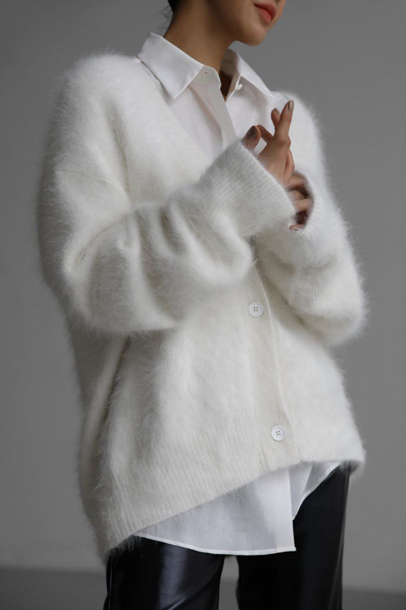 Isaline | Women's Fuzzy V-Neck Button Cardigan