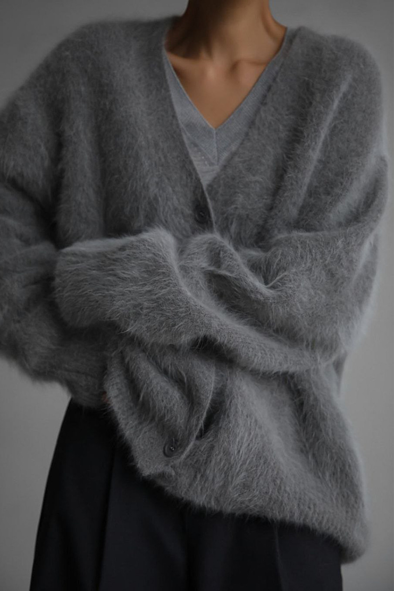 Isaline | Women's Fuzzy V-Neck Button Cardigan