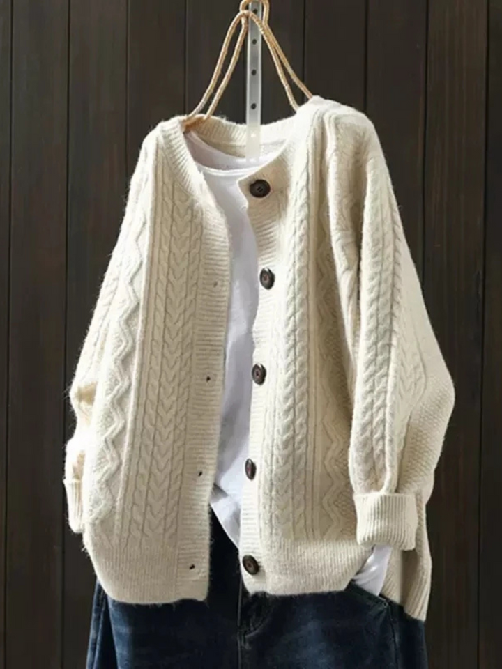 Karin | Women's Cable Knit Crew Neck Cardigan