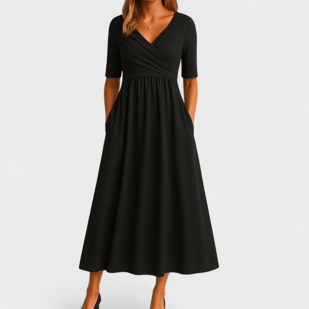 Women's Wrap Pleated V-Neck Midi Dress for Summer — view 2