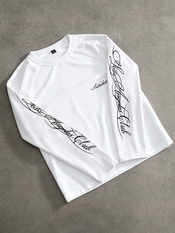 Morwen | Women's Script Print Long-Sleeve Top for Everyday Wear