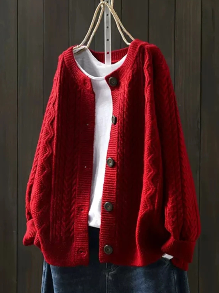 Karin | Women's Cable Knit Crew Neck Cardigan