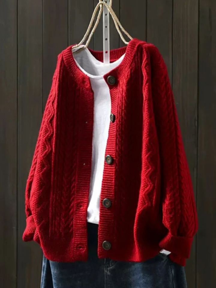 Karin | Women's Cable Knit Crew Neck Cardigan