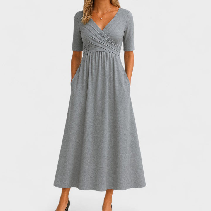 Women's Wrap Pleated V-Neck Midi Dress for Summer — view 1