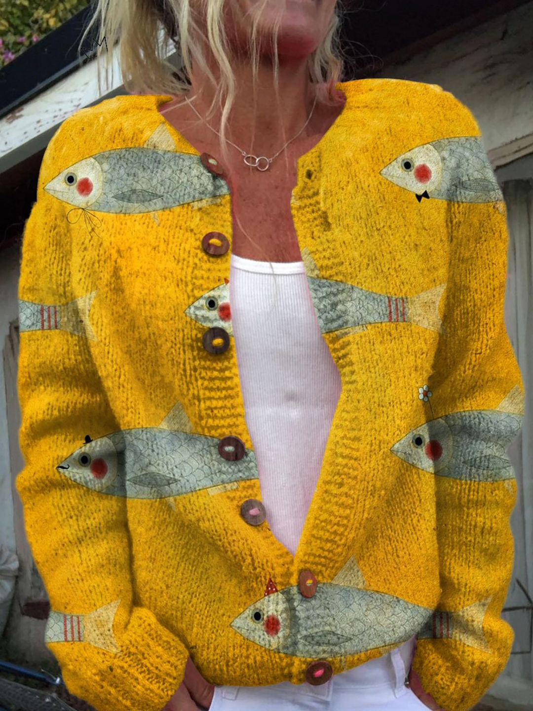 Amandine | Women's Printed Vintage Knit Cardigan
